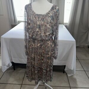 Kate And Lilly Women Floral Stretch Waist Long Sleeve Flare Dress SIZE 14